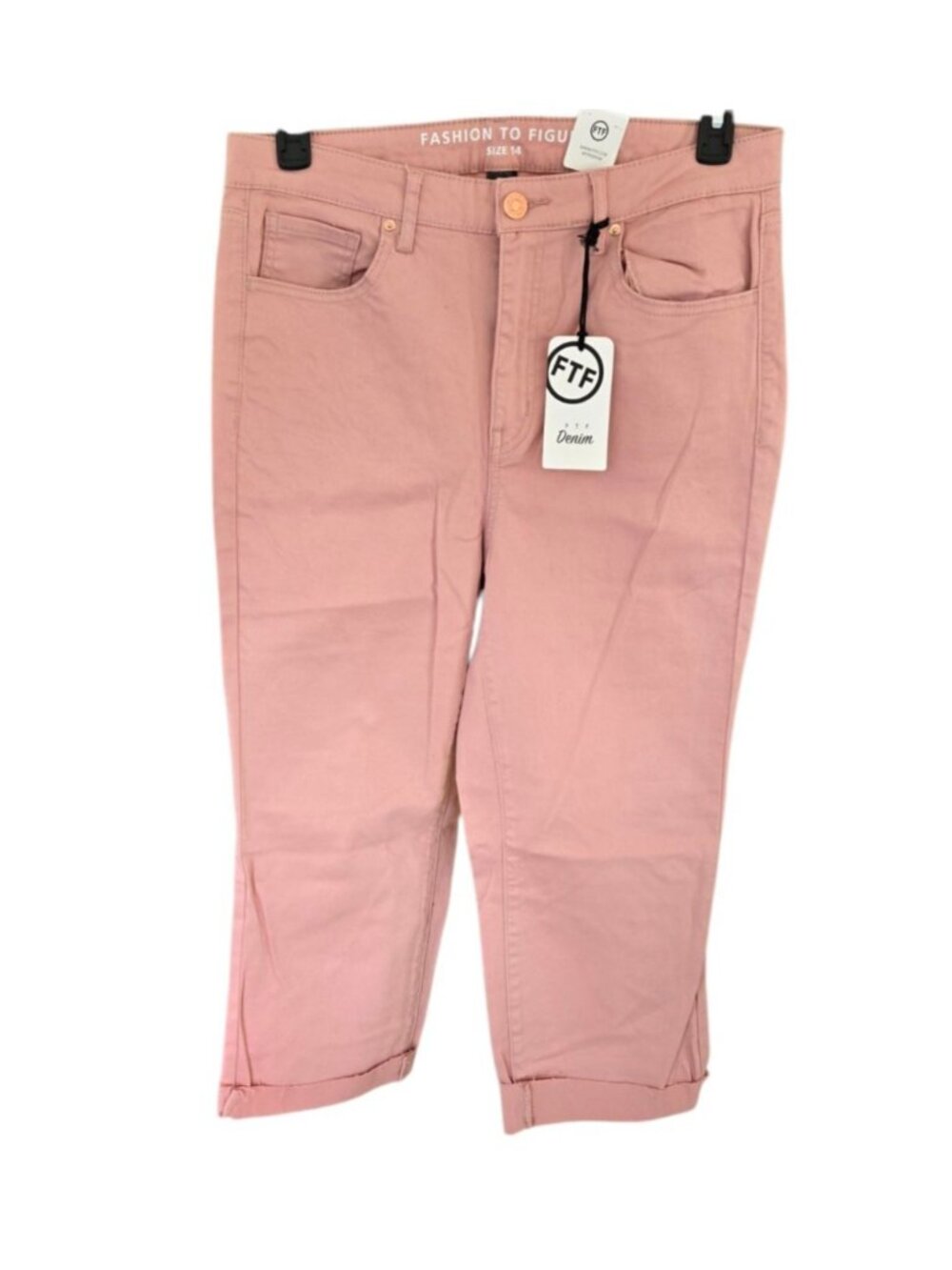 Fashion To Fiure Hi-Rise Stretch Jeans Women's 14 Pink Cropped Cuffed Denim NWT